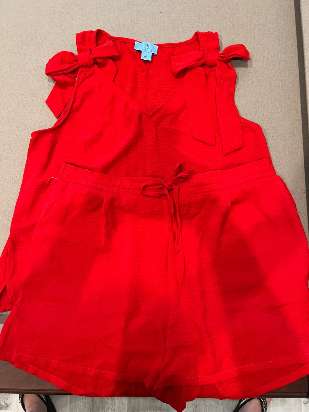 CeCe Red Tie-Shoulder Shorts Set NWT